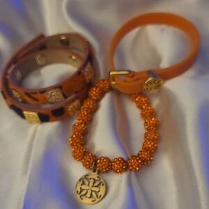 Rustic Cuff Orange Beaded Charm Bracelet - Women Accessories